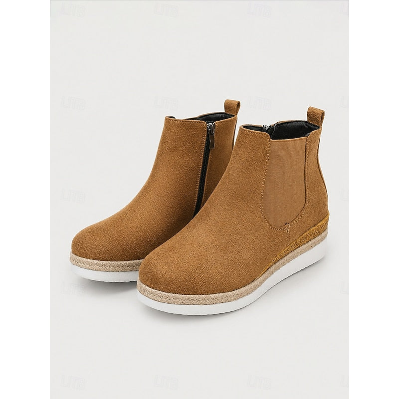 Women's Wedge Chelsea Ankle Boots with Braided Trim