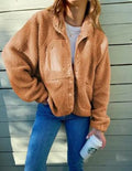 Women's Button-Front Sherpa Fleece Jacket - Brown