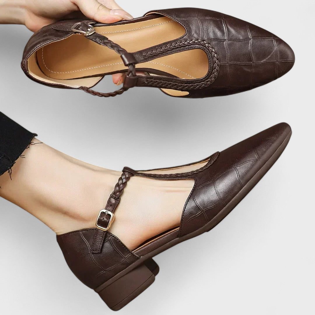 Women's Quilted Leather Mary Jane Loafers with Braided Trim - Brown