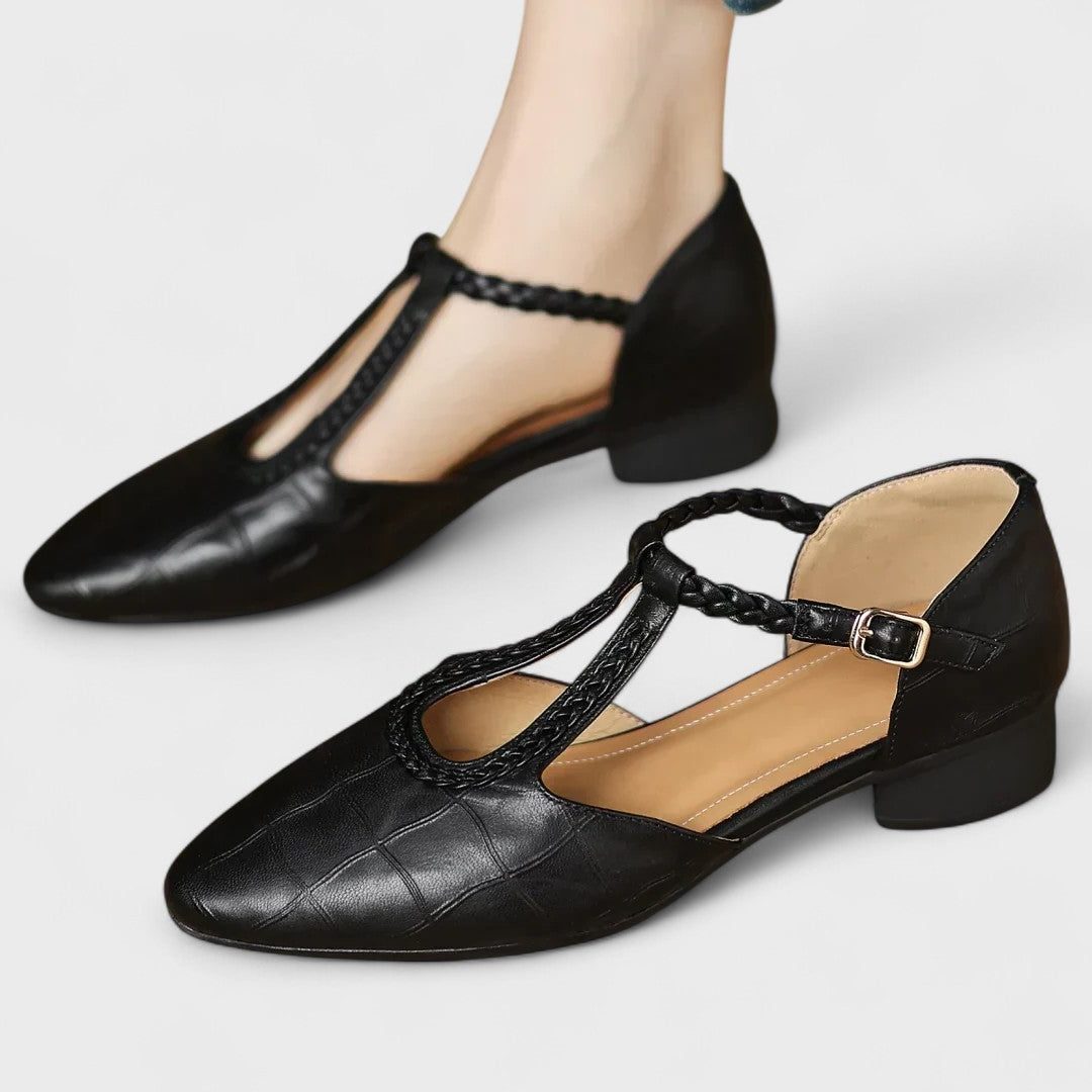 Women's Quilted Leather Mary Jane Loafers with Braided Trim - Black