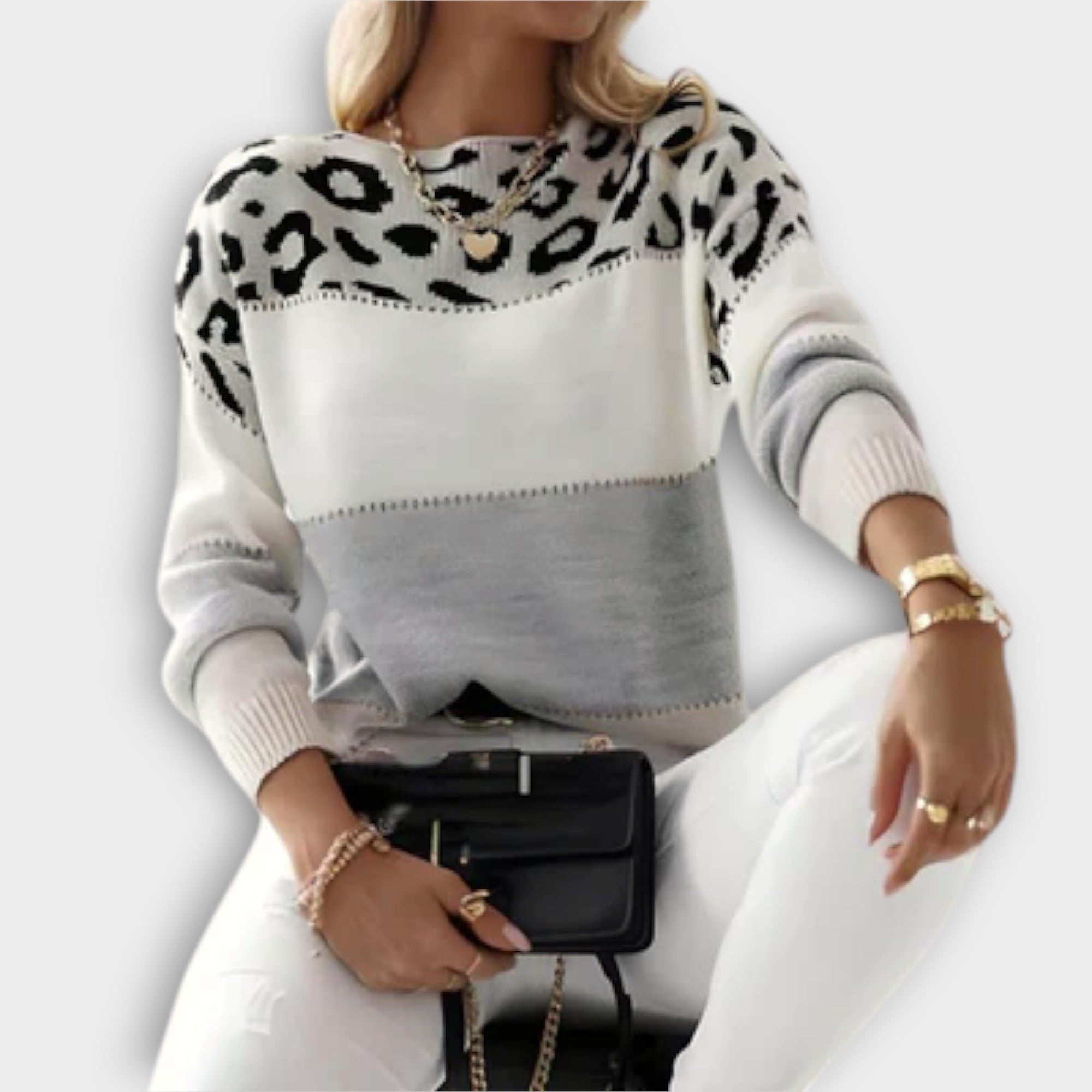 Women's Leopard Print Crew Neck Sweater