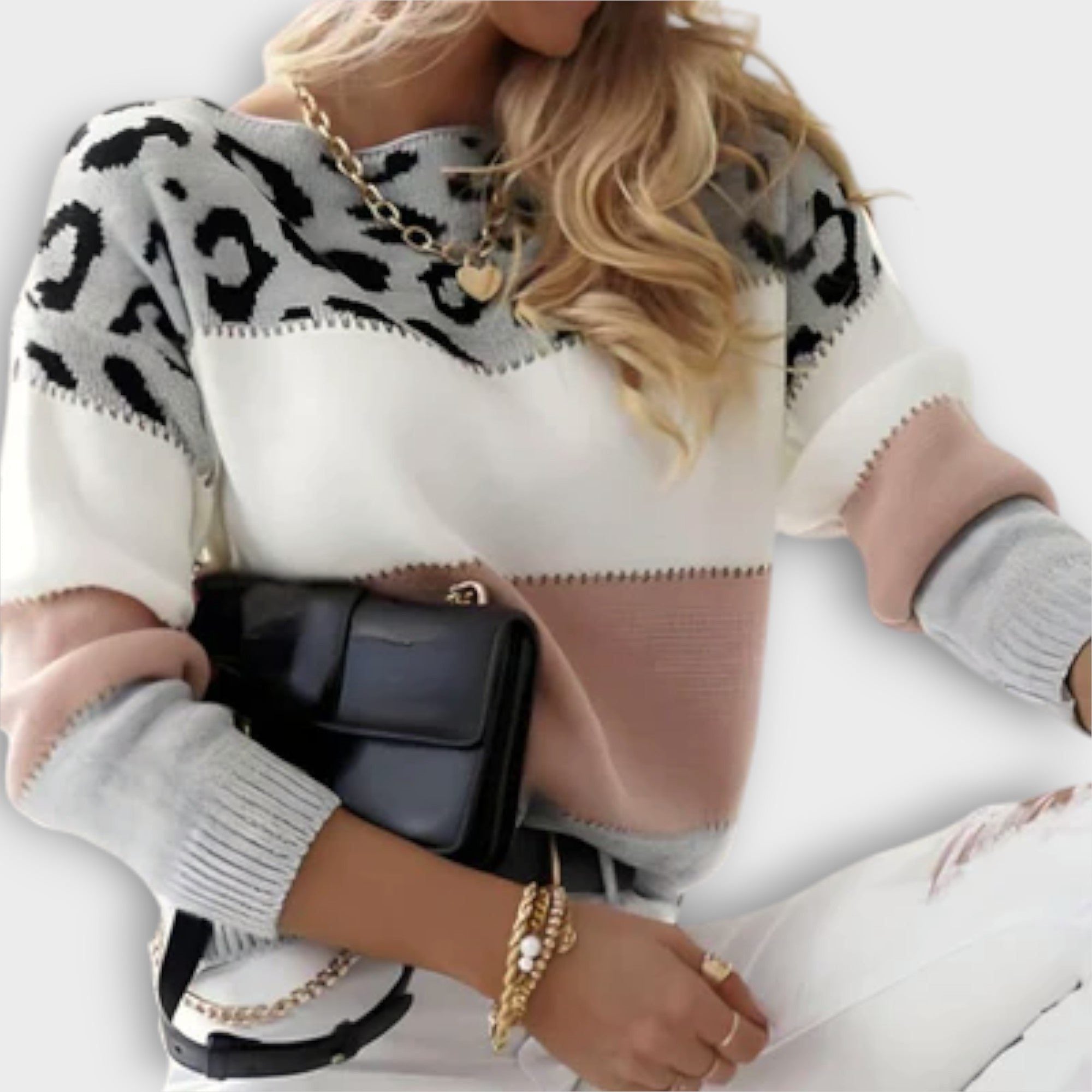 Women's Leopard Print Crew Neck Sweater