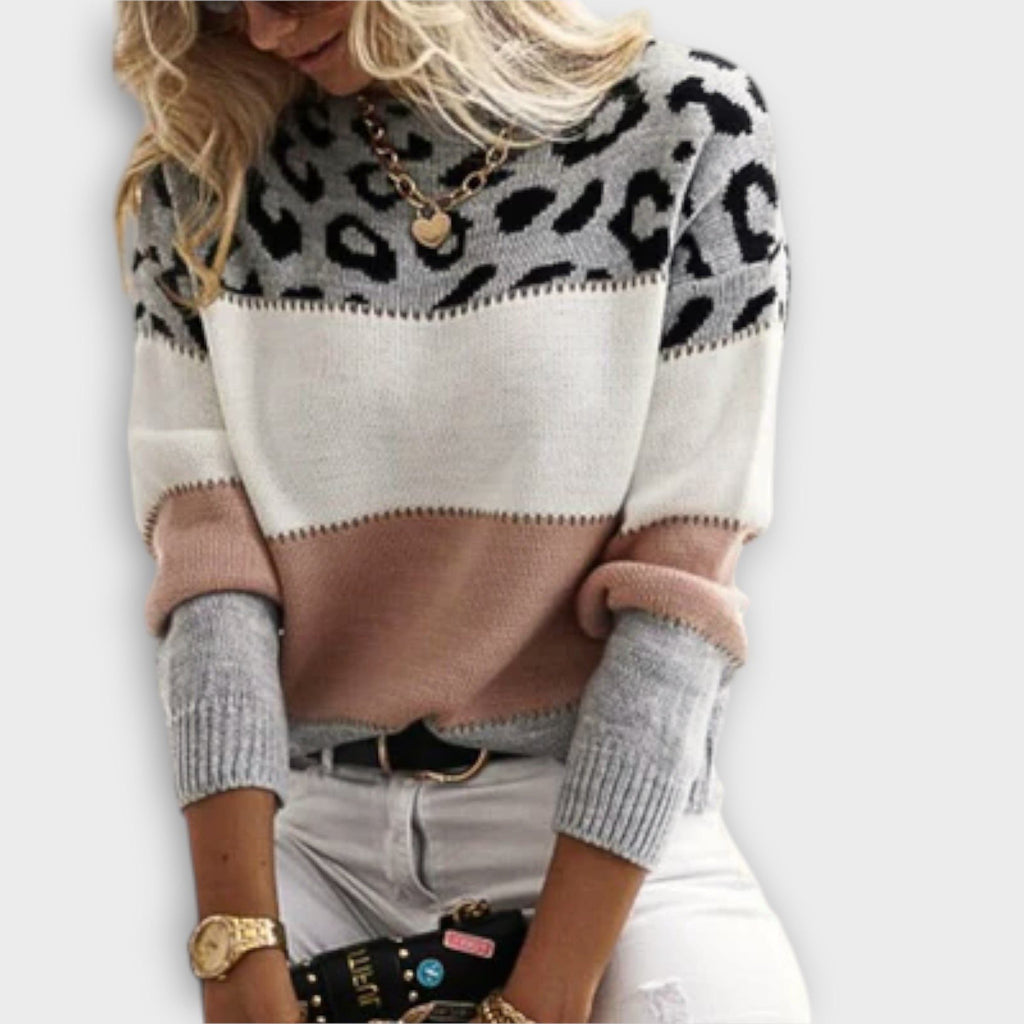 Women's Leopard Print Crew Neck Sweater