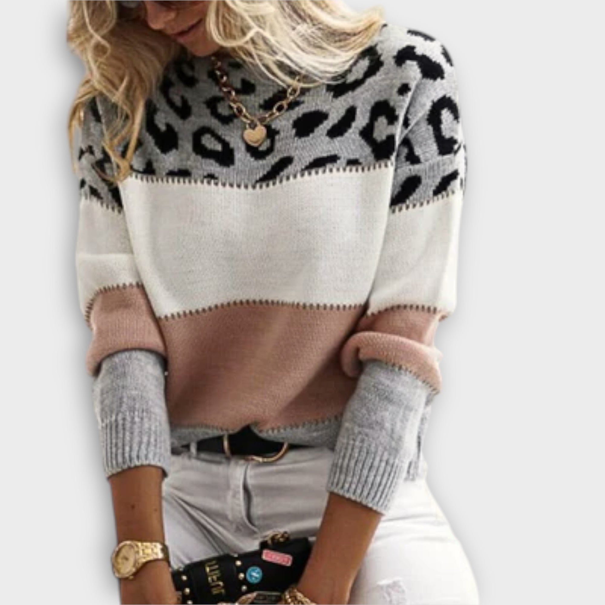 Women's Leopard Print Crew Neck Sweater