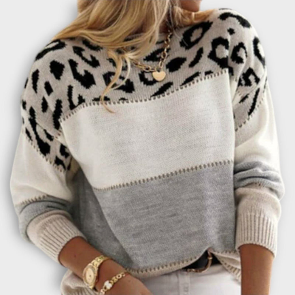 Women's Leopard Print Crew Neck Sweater