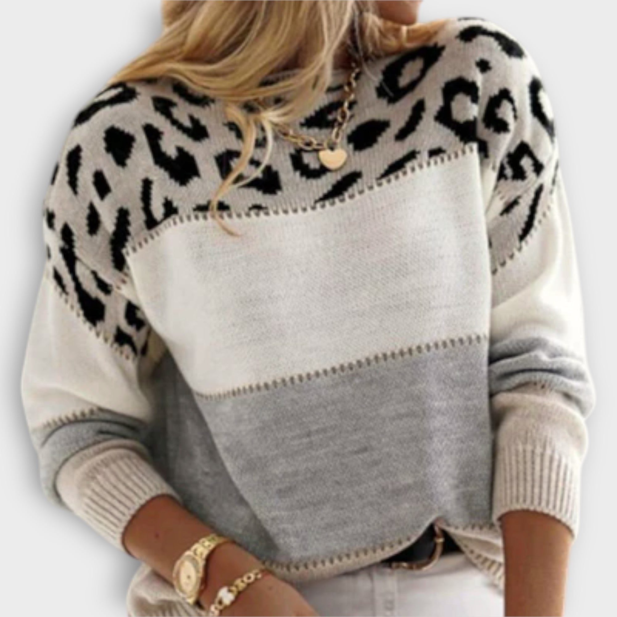 Women's Leopard Print Crew Neck Sweater