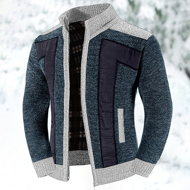 Men's Color-Block Lined Full-Zip Cardigan - Gray