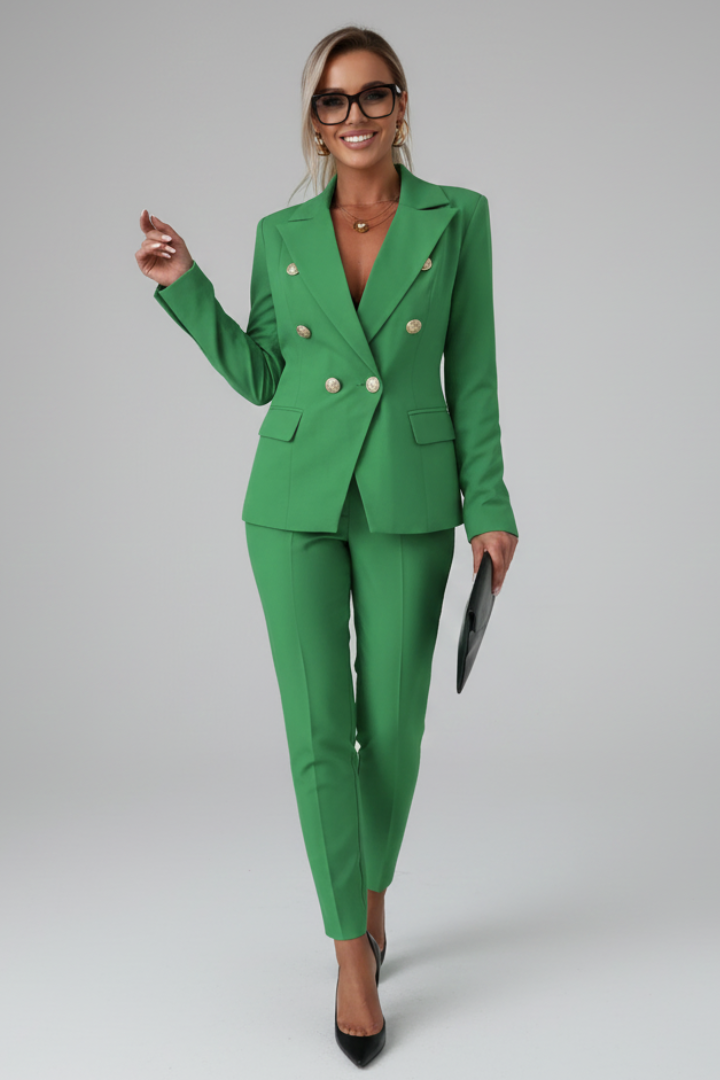 Women’s Double-Breasted Gold Button Suit Set