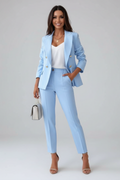 Women’s Double-Breasted Gold Button Suit Set - Light Blue