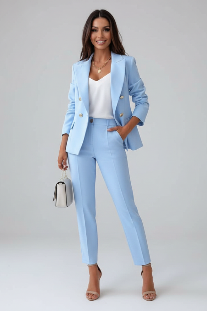 Women’s Double-Breasted Gold Button Suit Set