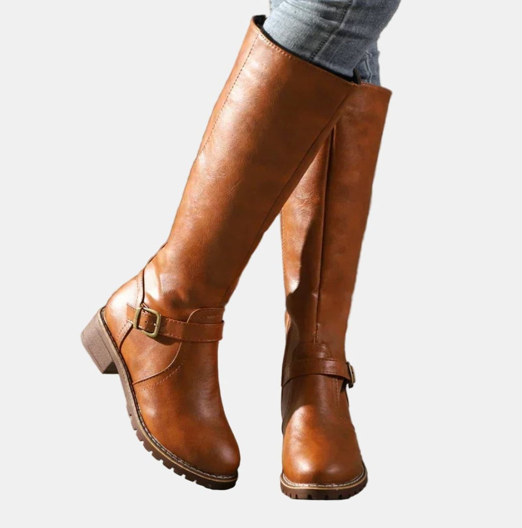 Women's Knee High Riding Boots with Buckle Strap