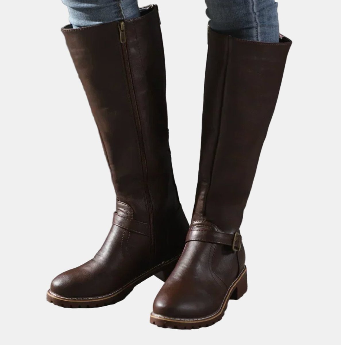 Women's Knee High Riding Boots with Buckle Strap