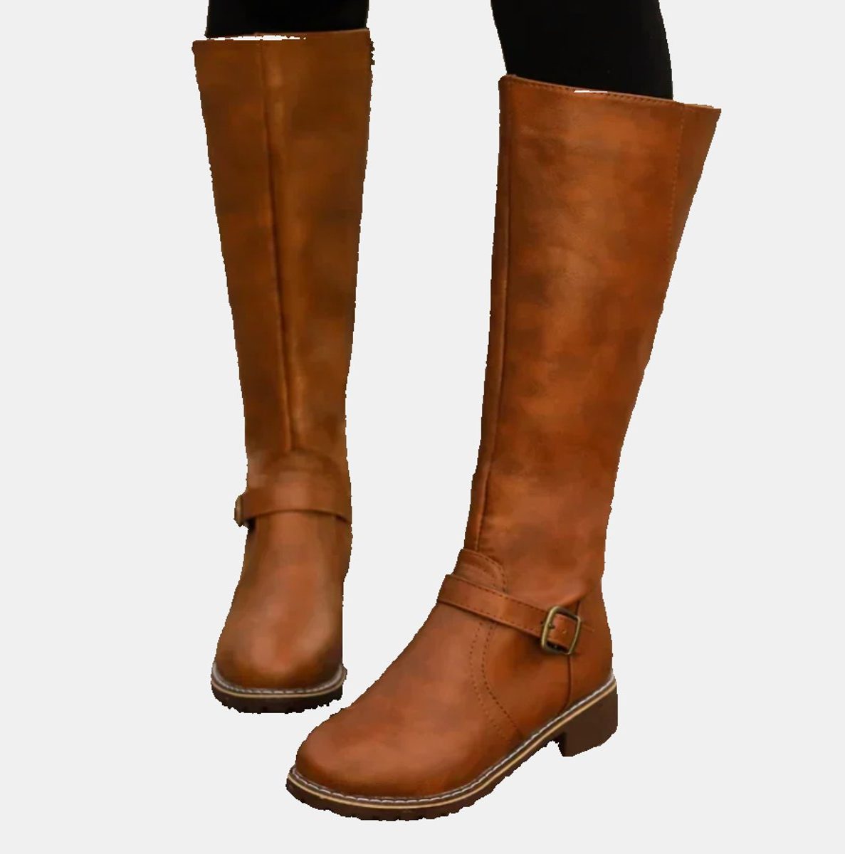 Women's Knee High Riding Boots with Buckle Strap