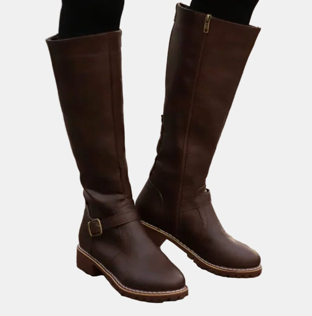 Women's Knee High Riding Boots with Buckle Strap