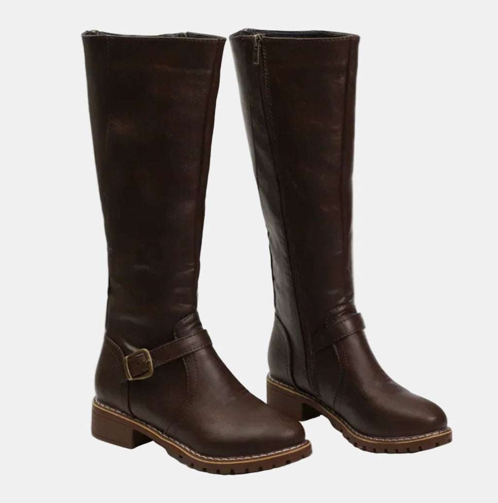 Women's Knee High Riding Boots with Buckle Strap