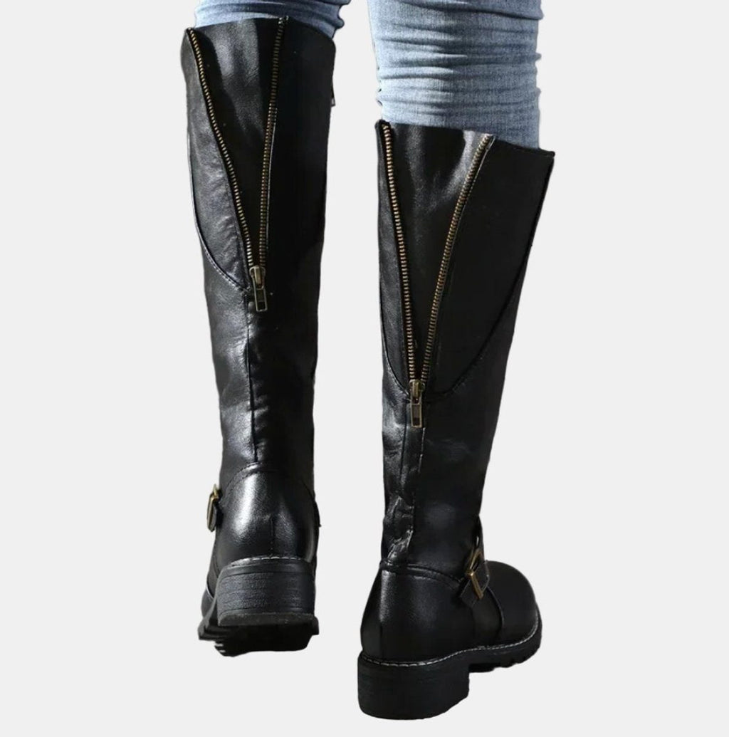 Women's Knee High Riding Boots with Buckle Strap