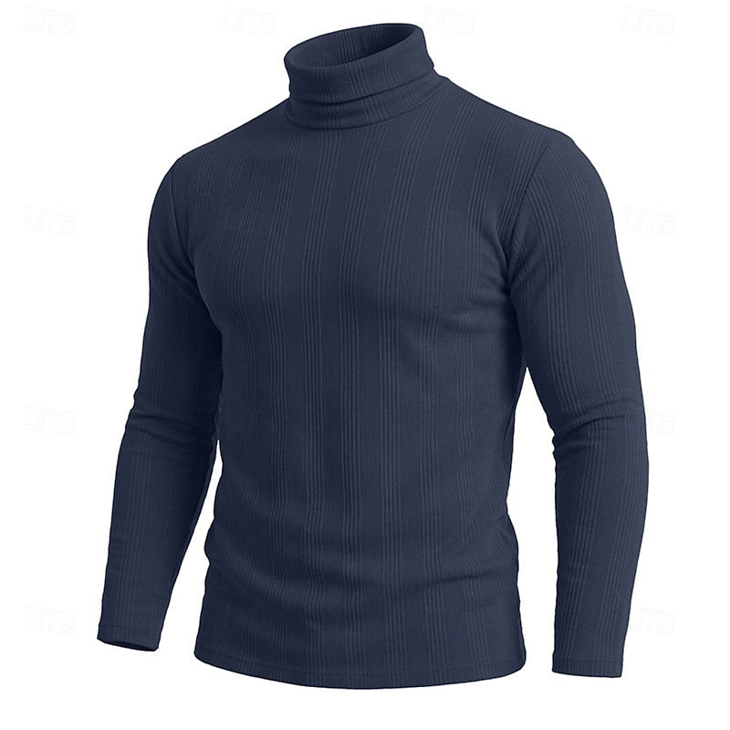 Men's Ribbed Texture Slim Fit Turtleneck Sweater