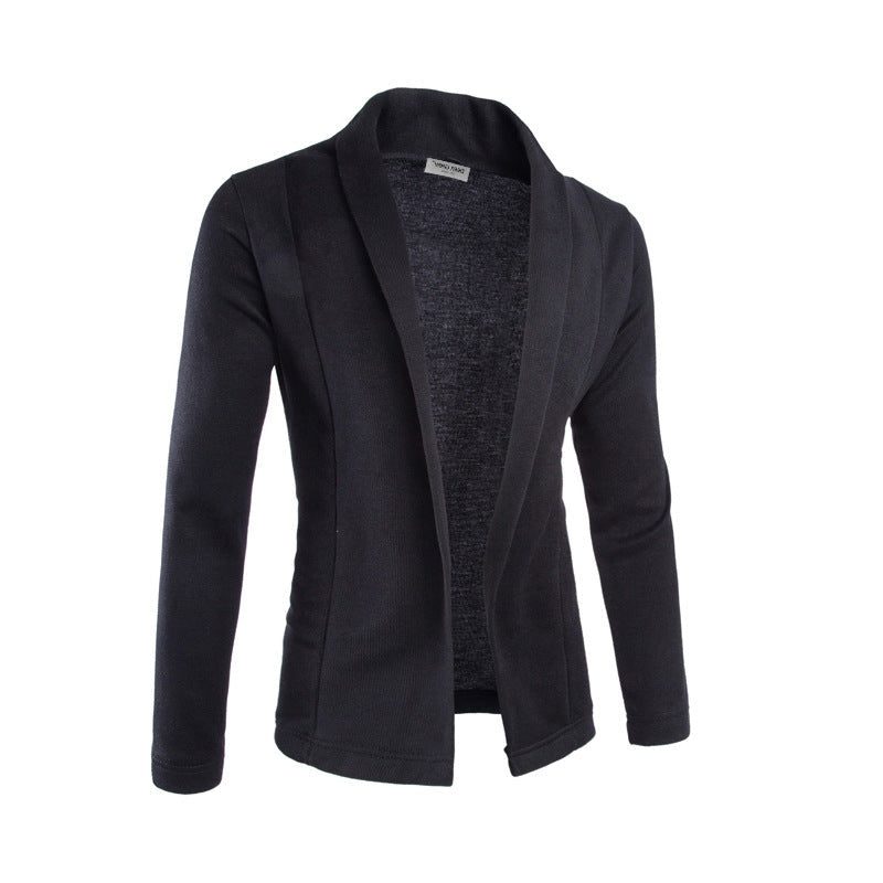 Men's Relaxed Open-Front Cardigan with Broad Shawl Collar - Black