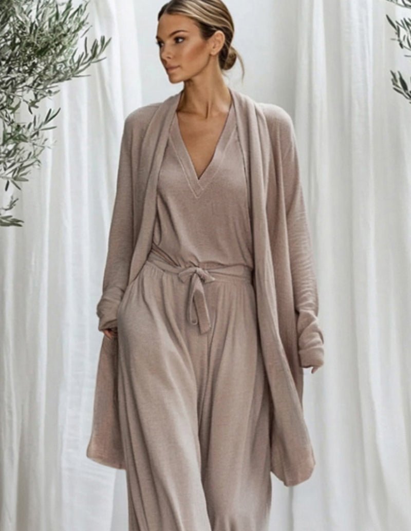 Women's Three Piece Lounge Set with Longline Robe