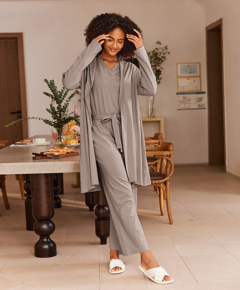 Women's Three Piece Lounge Set with Longline Robe