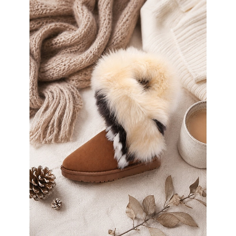 Women's Fluffy-Trim Slip-On Winter Boots - Black