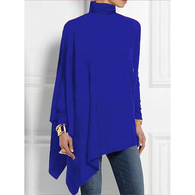 Women's Draped Asymmetric Hem Turtleneck Sweater