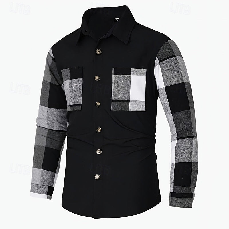 Men's Patchwork Contrast-Panel Shirt Jacket - Sky Blue