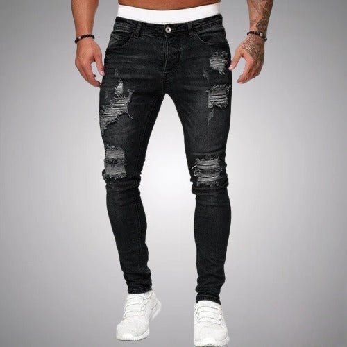 Men's Slim Fit Stretch Ripped Jeans - Black