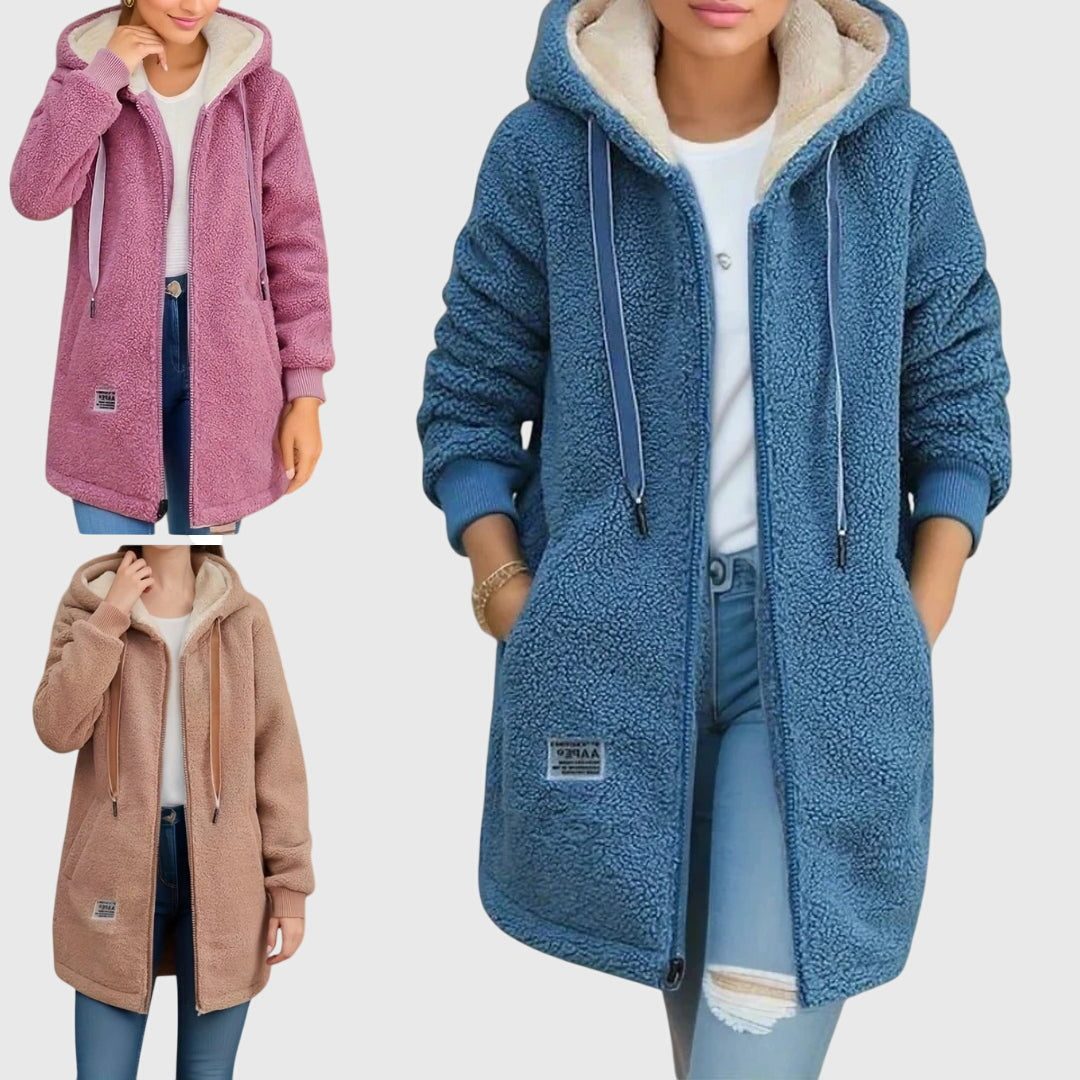 Women's Oversized Fleece Zip Jacket with Sherpa-Lined Hood