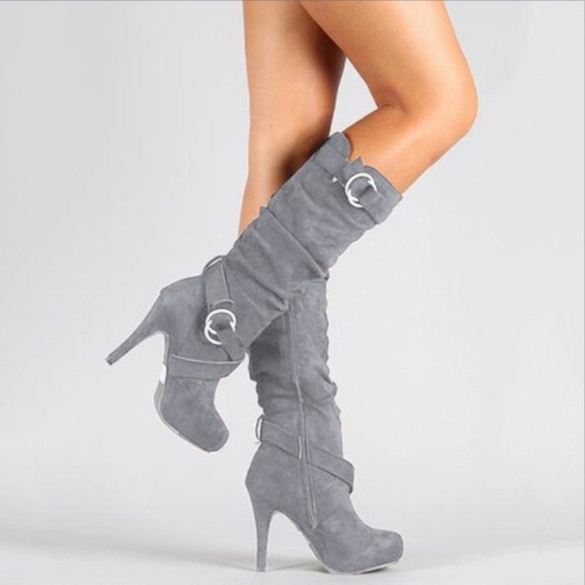 Women's Stiletto Knee High Boots with Ring Buckle
