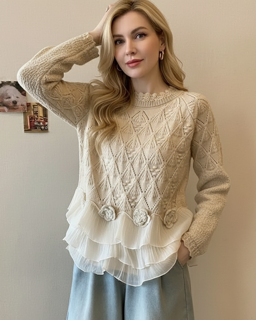 Women's Cable-Knit Ruffle Hem Sweater