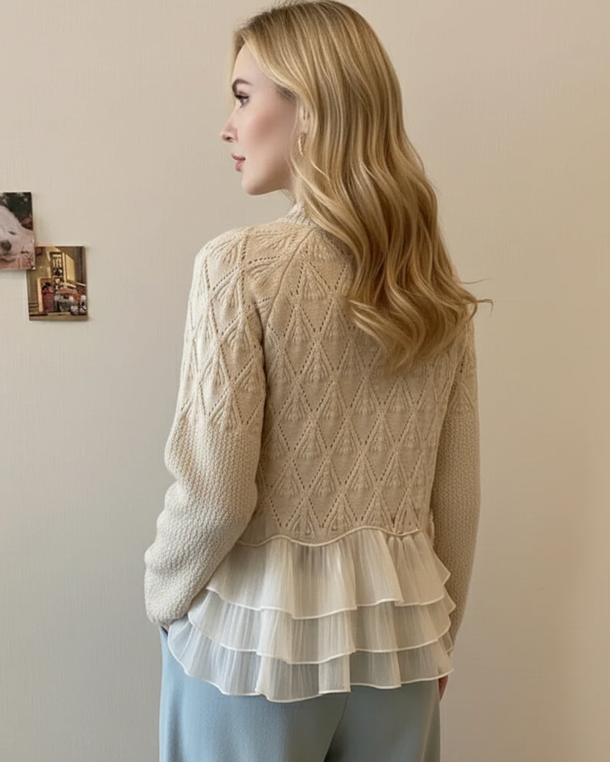 Women's Cable-Knit Ruffle Hem Sweater