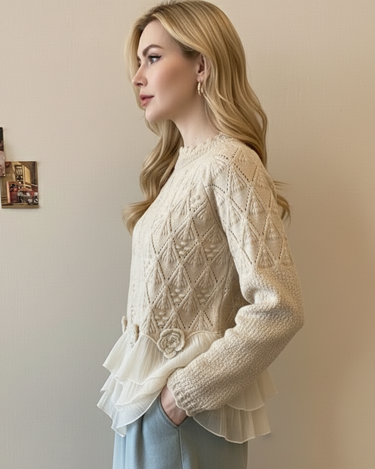 Women's Cable-Knit Ruffle Hem Sweater