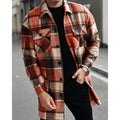 Women's Checked Overshirt Shirt Jacket with Chest Pockets - Orange
