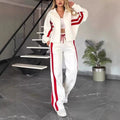 Women's Contrast Stripe Zip-Up Wide-Leg Tracksuit Set