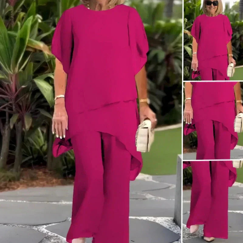 Women's Draped Palazzo Pants and Top Two-Piece Set