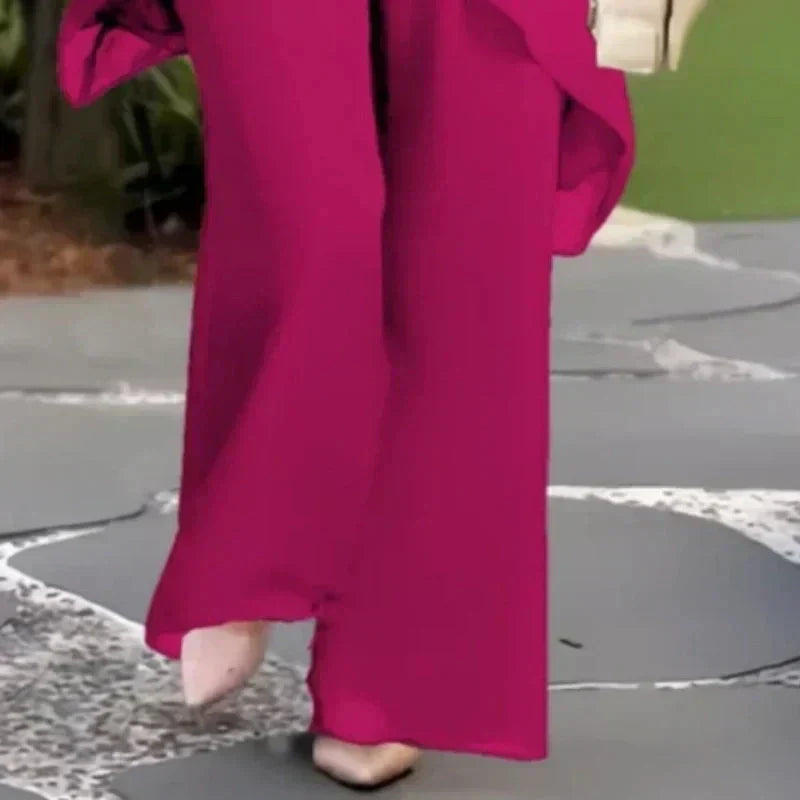 Women's Draped Palazzo Pants and Top Two-Piece Set