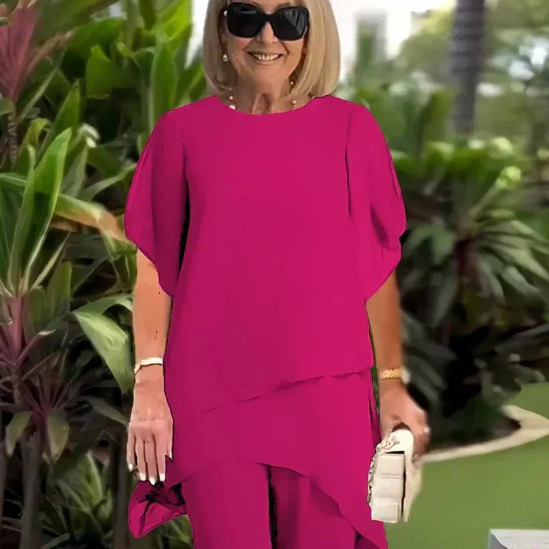 Women's Draped Palazzo Pants and Top Two-Piece Set