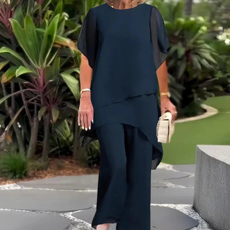 Women's Draped Palazzo Pants and Top Two-Piece Set - Purple