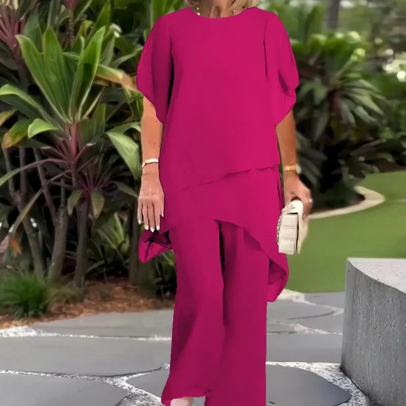 Women's Draped Palazzo Pants and Top Two-Piece Set