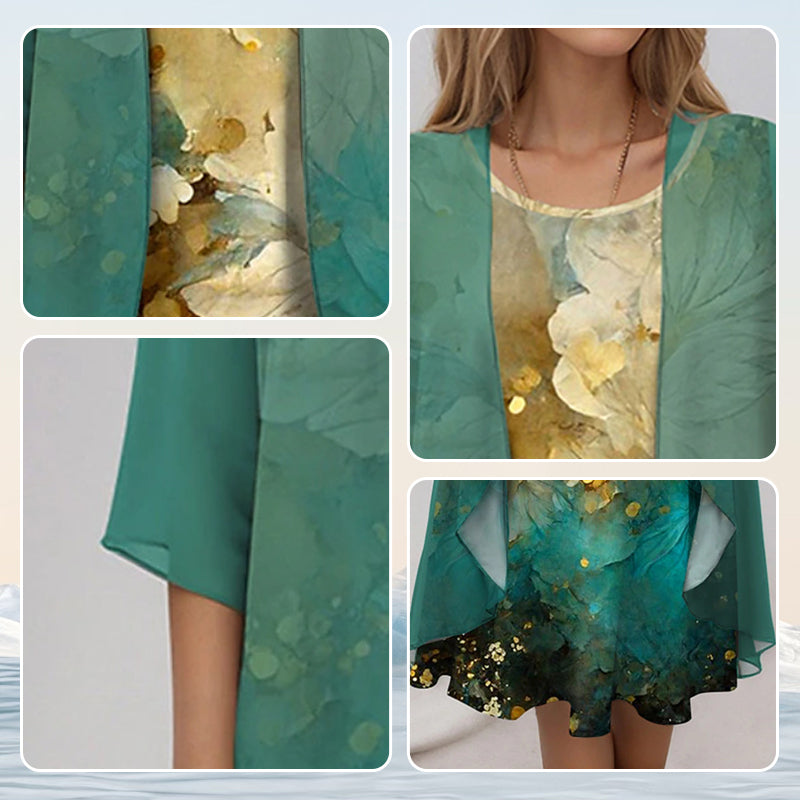 Women's Floral Midi Dress with Cardigan
