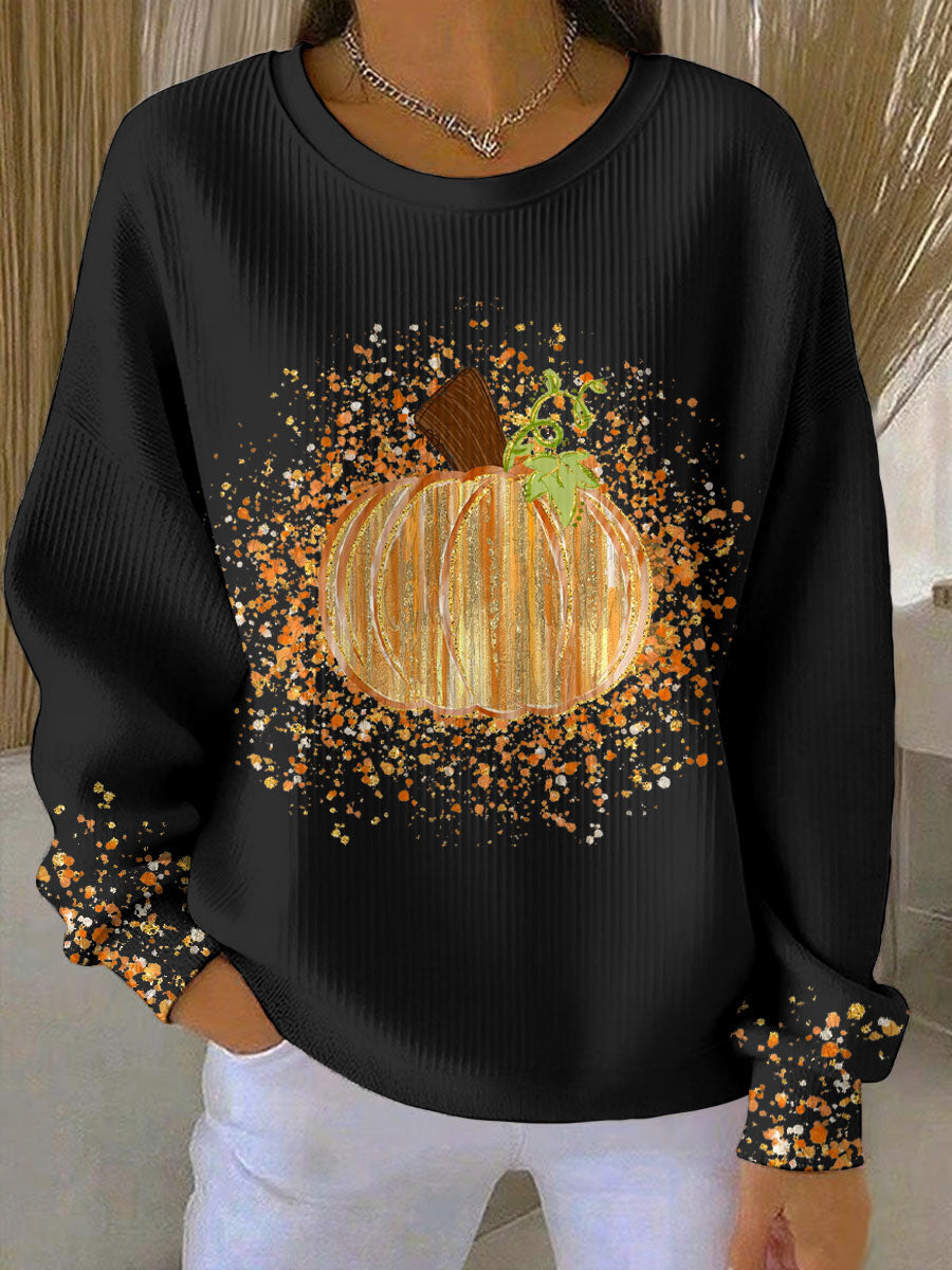 Women's Relaxed Fit Pumpkin Art Sweatshirt - Black