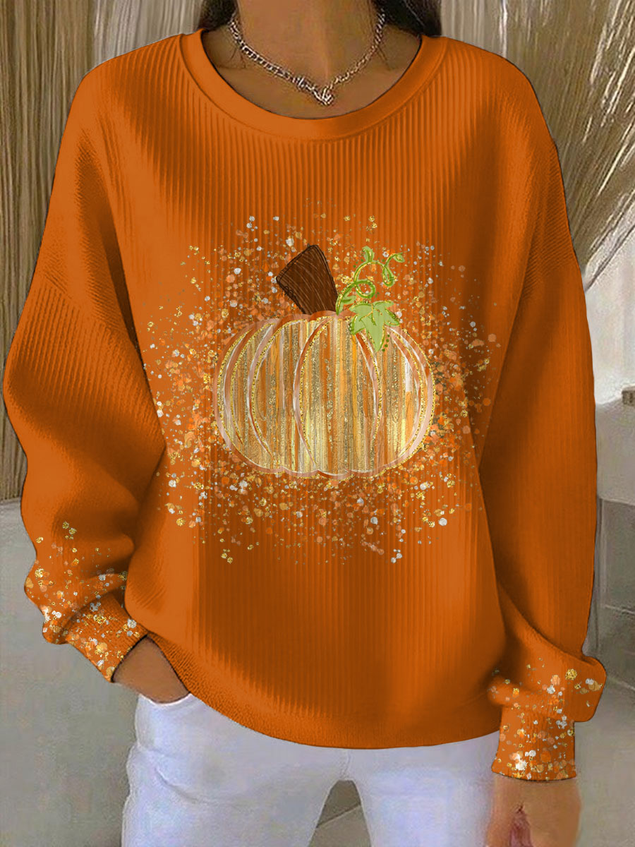 Women's Relaxed Fit Pumpkin Art Sweatshirt - Orange