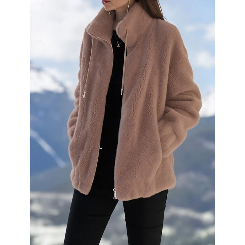 Women's Soft Full-Zip Stand Collar Coat