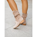 Women's Slouchy Block-Heel Ankle Boots with Side Zip - Beige