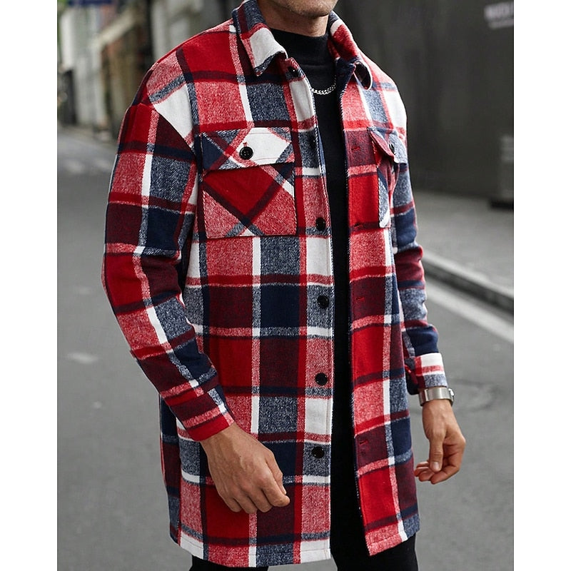 Women's Checked Overshirt Shirt Jacket with Chest Pockets