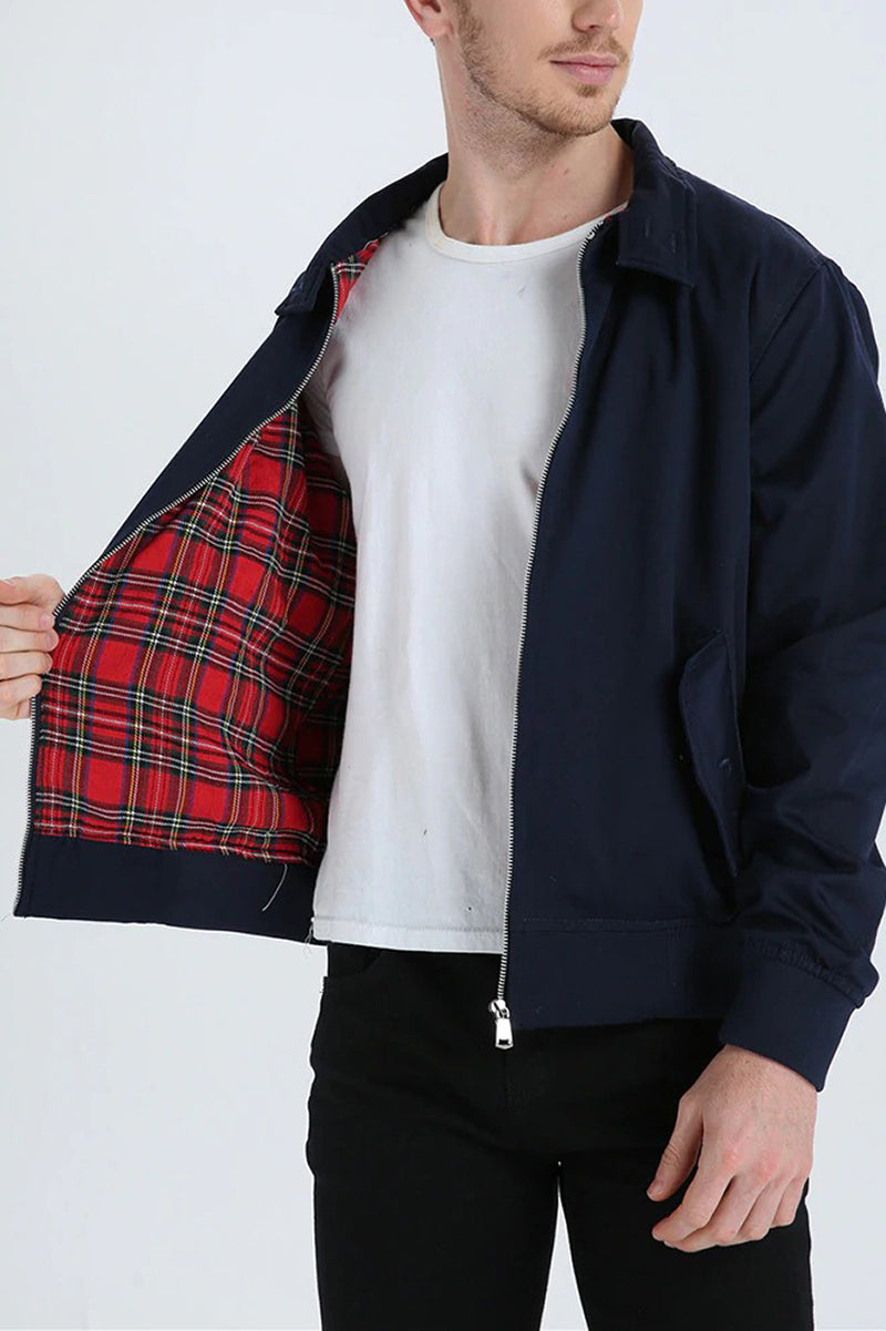 Men's Tartan-Lined Harrington Zip-Up Jacket