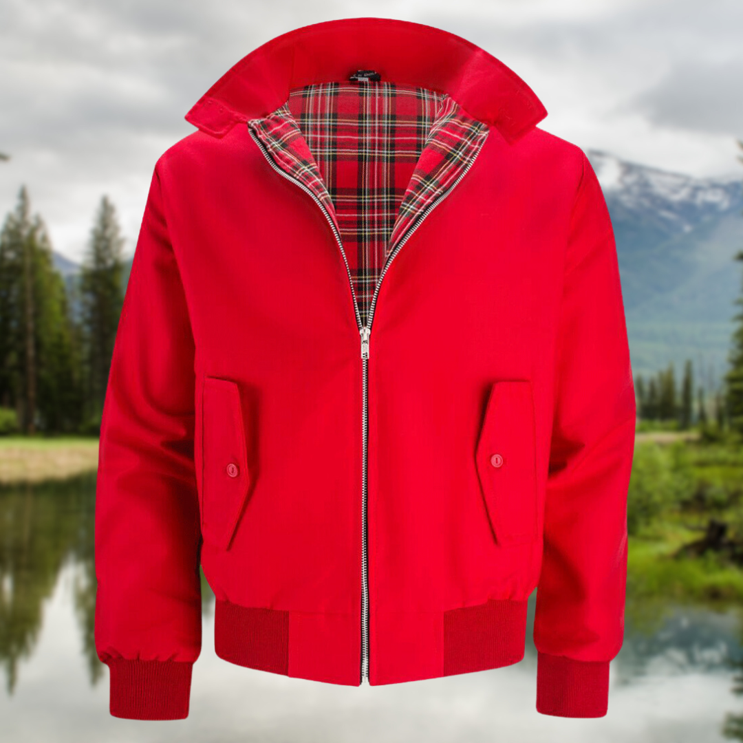 Men's Tartan-Lined Harrington Zip-Up Jacket - Brown