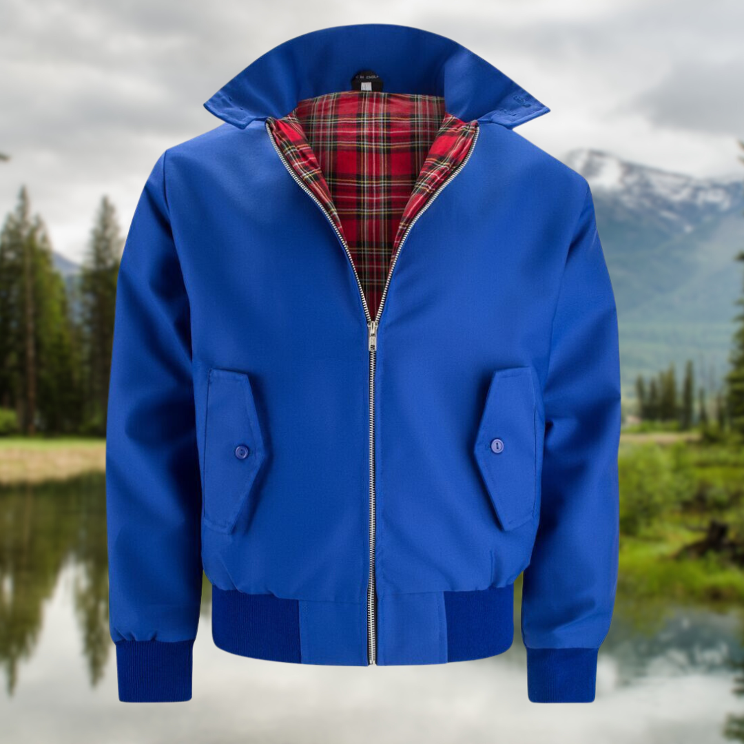 Men's Tartan-Lined Harrington Zip-Up Jacket - Red