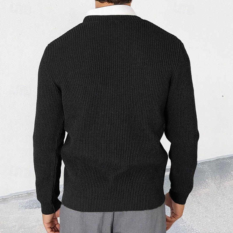 Men's Classic V-Neck Ribbed Button-Down Cardigan